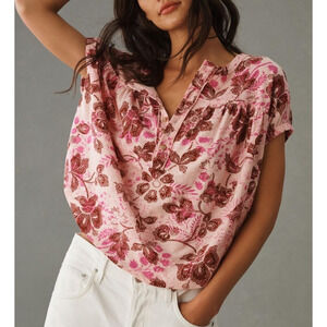 NWT Pilcro Pink Ruched Henley Cotton Shirt Women's XXS